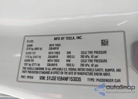 2022 Tesla Model 3 Long Range Dual Motor All-Wheel Drive из США, поврежденный, VIN 5YJ3E1EB4NF153035